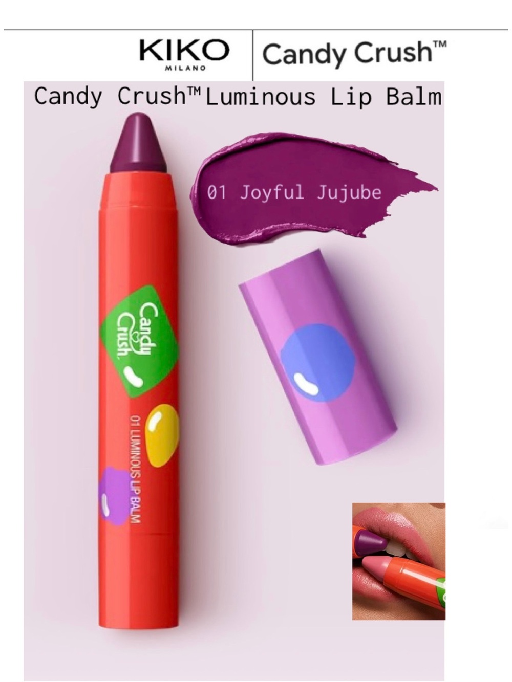 Kiko Milano x Candy Crush™ Luminous Lip  Balm 01 Joyful Jujube NWT